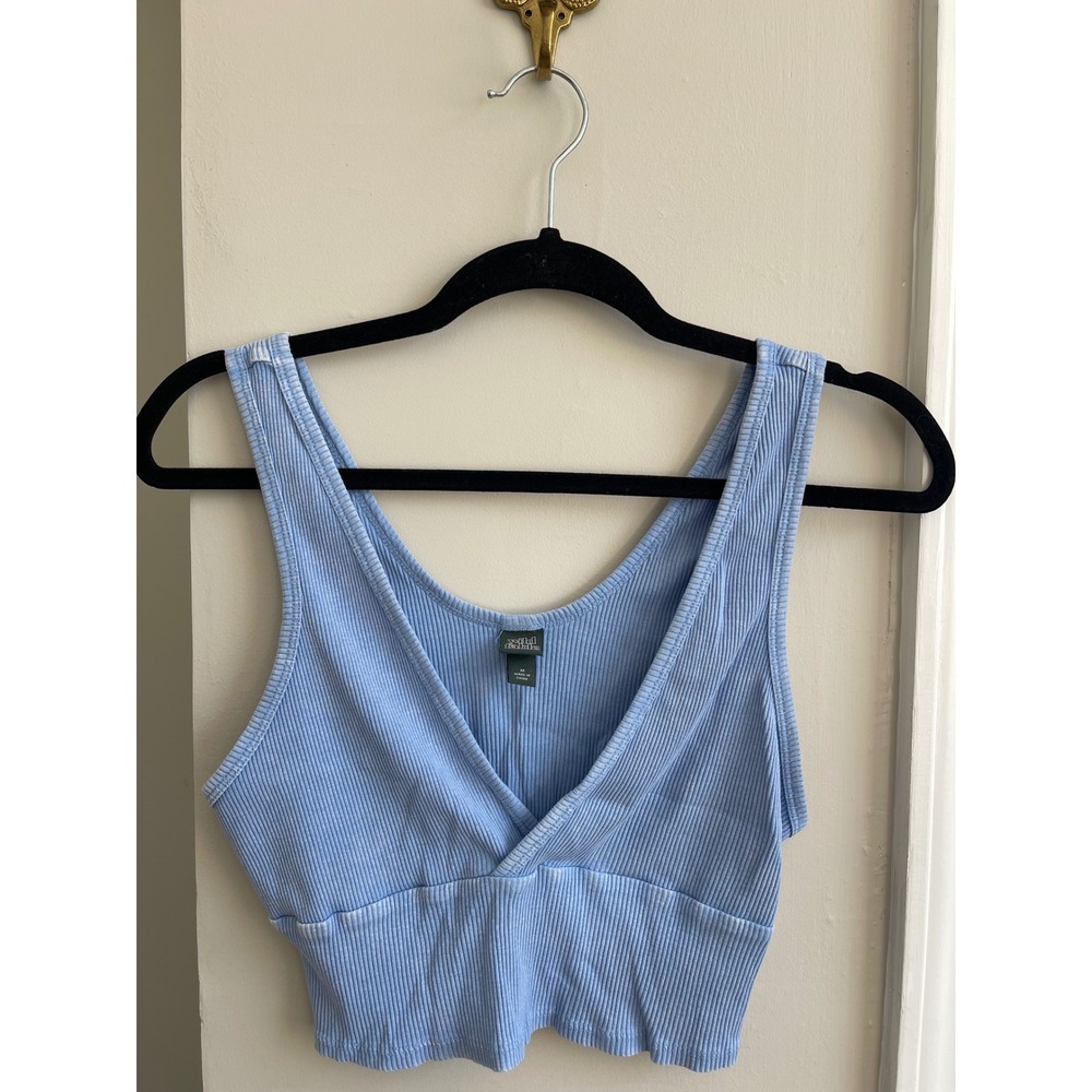 Wild Fable Light Blue Ribbed V-Neck Surplice Wrap Crop Tank Top Womens Size M